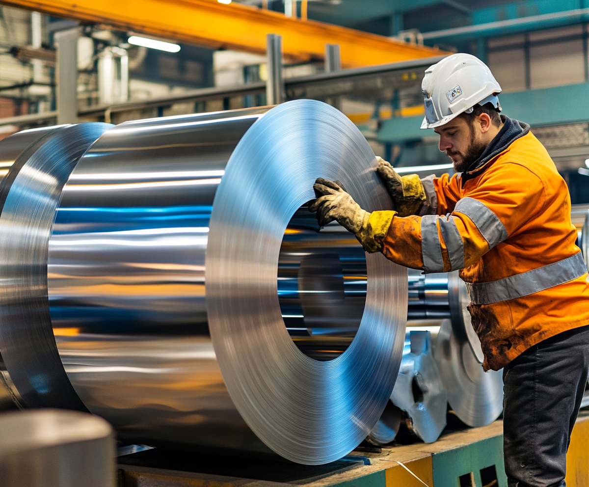 Expert team working with stainless steel coils